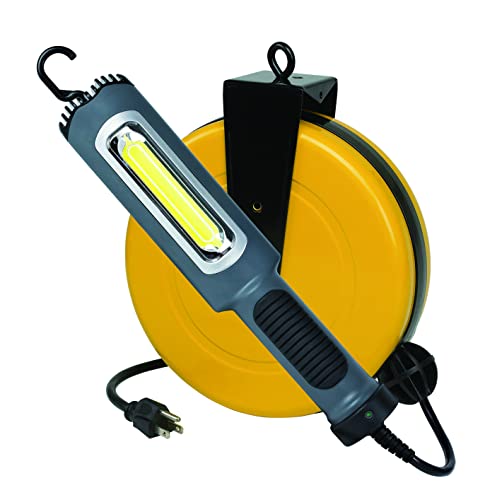 ProReel Professional Grade Retractable Cord Reel with LED Work Light 50 18/2 SJT 1000 Lumen Yellow
