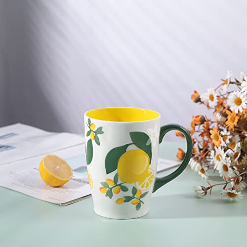 NymphFable Tazas para Cafe de Cerámica 20 oz tazas de Limón 100% Pintado a Mano Mejor Regalo - Imagen 4