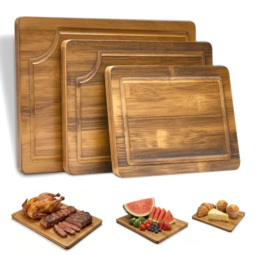 Aiwosana 3 Pack Bamboo Cutting Boards Set for Kitchen, Chopping
