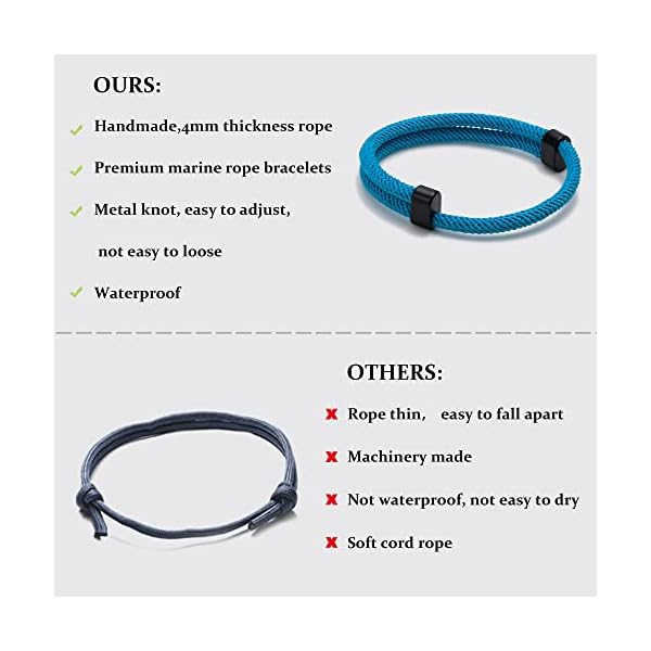 Nautical Braided Rope Bracelets Set - 6 Pcs Adjustable Braided Cord Bracelet, Handmade Navy Marine String Bracelet with Metal Knot, Men Women Braided Bracelets Gifts - Image 7