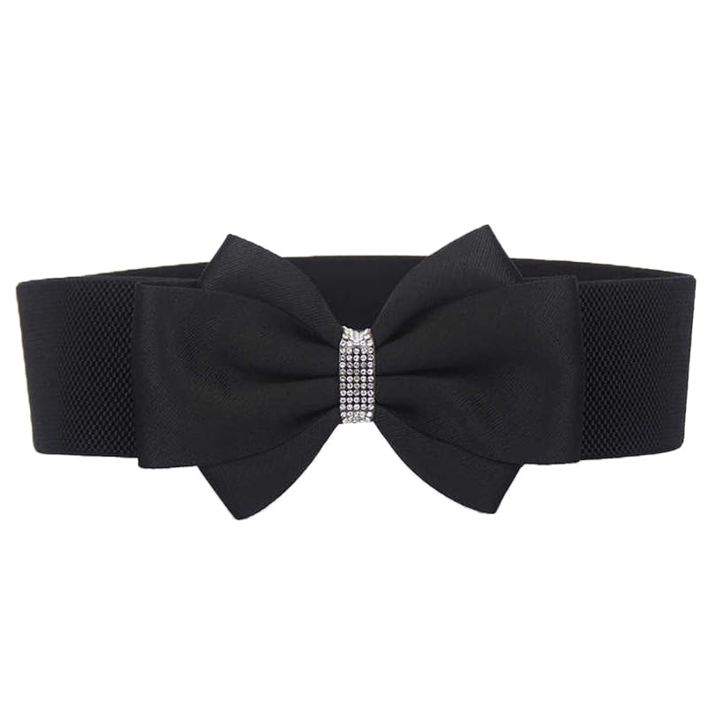 COTIM COYIN Women's Stretch Belt with Rhinestone Bow, Elastic Waist Accessory for Dresses and Jeans - Main Image
