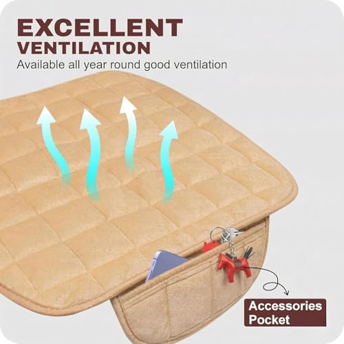 Image of Foam Car Seat Cushion Cover, Convertible Back Seat Extender & Travel Bed, Quilted Padded Seat Protector, Universal Fit for Most Cars, Non-Slip Seat Cushion (3Pcs Beige Cover)