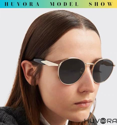 Image of Designer Ellipse Round Sunglasses for Men and Women - UV400 Protected Stylish Branded Goggles for Fashion Casuals Party Driving Travel - Metal Frame Unisex Retro Sun Glasses