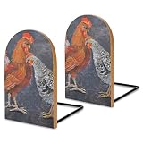 Serre-Livres, Coq Dessiné à la Main Poule 2 Pcs 5 X 3 Pouces Serre-Livres Décoratifs Modernes pour Étagères, Design de Mode Bouchon de Livre en Bois pour Livres Lourds Bureau École Maison Cuisine