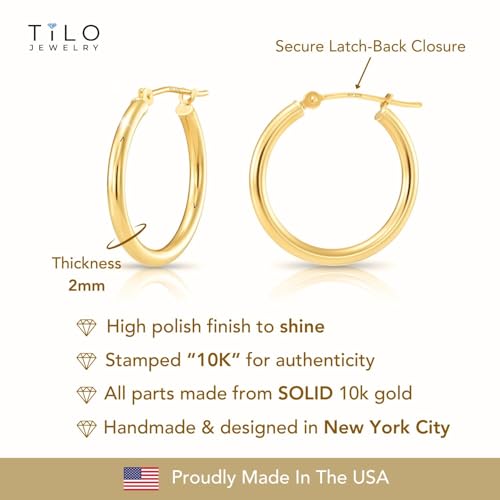 10K Yellow Gold Classic Shiny Polished Hoop Earrings, Plain Round Gold Hoops, Gold Earrings for Women and Men, 10K Real Gold4
