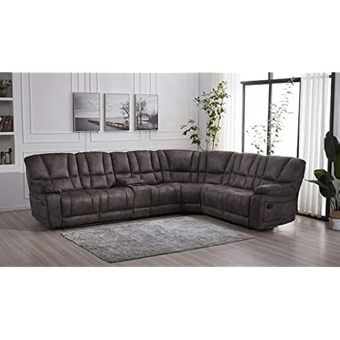 Betsy Furniture Large Microfiber Reclining Sectional Living Room Sofa in Grey 8019 [Left or Right] Cover