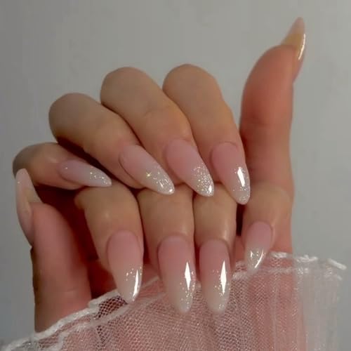 24PCS Press on Nails Almond Shaped Nails, Fake Nails Medium Long Stiletto Almond Press on Nail False Tips Acrylic Nails Glue on Nails Medium Length False Nails for Women and Girls(Gradient Glitter) - Image 4