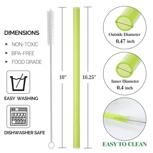 8 Pcs Extra Wide Reusable Smoothie Straws & Boba Straws with 1 Bag & 2 Brushes - Multicolor Big Jumbo Straws, BPA Free Large Plastic Straws for Smoothies, Bubble Tea(Tapioca, Boba Pearls), Milkshakes