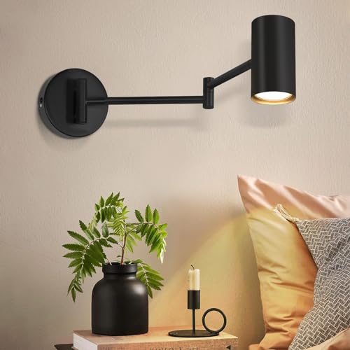 Homefire Wandleuchte Innen Wandlampe Schwarz - Wandbeleuchtung Vintage Wandstrahler Schlafzimmer Wandlicht Schwenkbar Metall Treppenhaus Retro GU10 f&uuml;r K&uuml;che Wohnzimmer Flur - Ohne Leuchtmittel