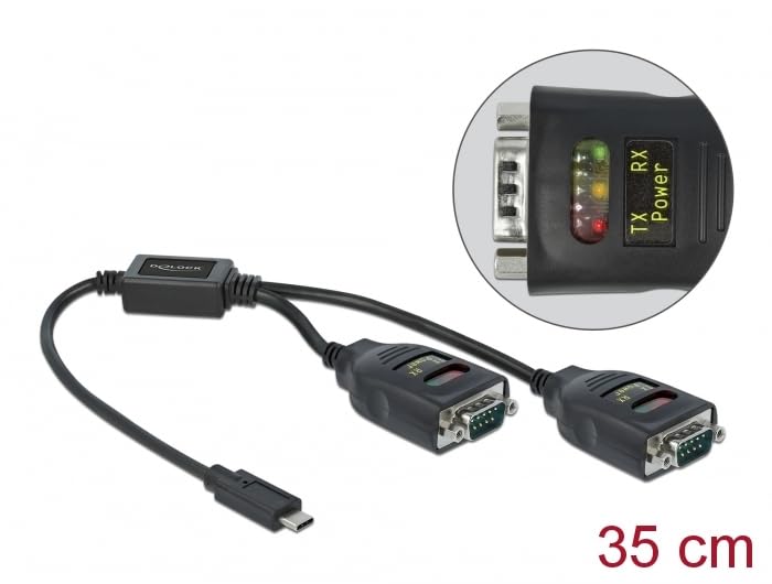DeLOCK 90494 cable de serie Negro 0,35 m USB Type-C RS-232 DB9