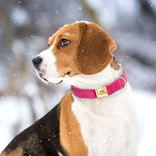 Beirui Personalized Dog Collars With Name Engraved - Soft Velvet Girl Dog Collars With Quick Release Metal Buckle - Adjustable For Small Medium Large Dogs, Hot Pink, S (Neck 10-17") #TOP5