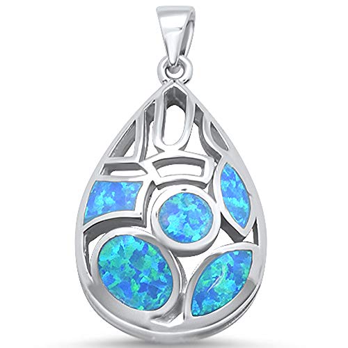 Oxford Diamond Co Blue Opal Design .925 Sterling Silver Pendant (Lab Created Blue Opal)