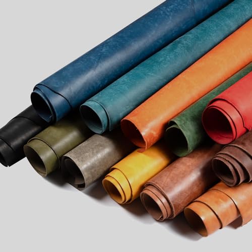 WUTA Thick Leather Sheets 2.0-2.2MM Vintage Veg-Tanned Cowhide Vintage Textured Full Veg Tanned Leather for Crafts Sewing Hobby Workshop, Black, Irregular 3 feet