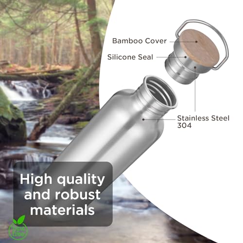Trinkflasche Edelstahl 1L, Nicht Isolierte Einwandige Edelstahl Trinkflasche, BPA-Frei Auslaufsicher Metall Wasserflasche, Outdoor Trinkflasch für Sprudel, Sport, Schule, Fitness