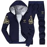 Celucke Samt Jogginganzug Herren Trainingsanzug Fleece Winter Warm Sportanzug Männer Jacke Kapuzenjacke+Hosen Jogginghose