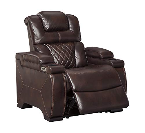 Signature Design By Ashley Warnerton Faux Leather Power Recliner With Adjustable Headrest, Brown #TOP1