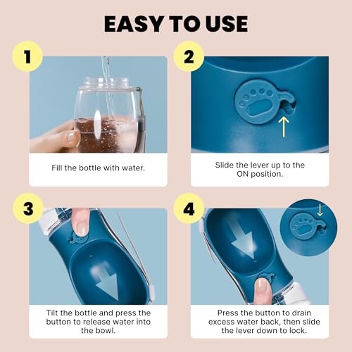 MalsiPree Portable Dog Water Bottle - 19 Oz, Blue - Leak-Proof Water Bowl Dispenser with Lock for Hiking, Travel & On-The-Go