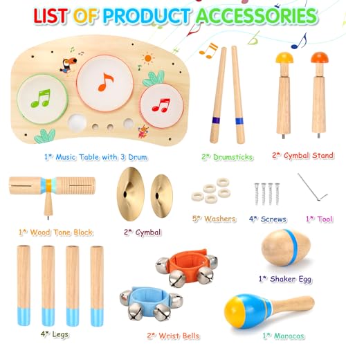 image for OATHX Kids Drum Set - 11 in 1 Musical Instruments for Toddlers Baby Pr