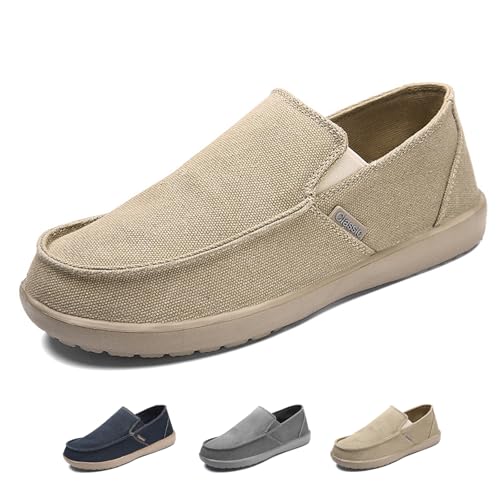 Men's Canvas Slip On Lightweight Loafers with Arch Support Comfortable Non-Slip Orthopedic Walking Boat Shoes Casual Breathable Flat Sneakers