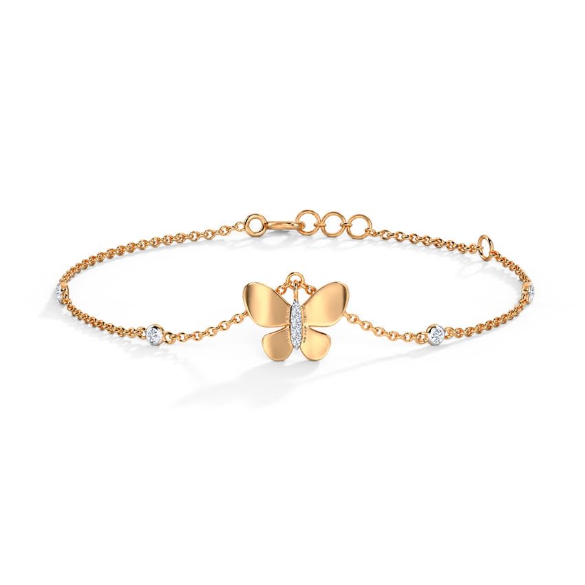 Image of CaratLane 18 Kt Rose Gold Elsa Diamond Butterfly Charm Bracelet for Women