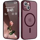 HGH Magnetisch Hülle für iPhone 13 6,1 Zoll mit Kameraschutz für Magsafe, Transluzente Matt Rückseite Dünn Stoßfest Handyhülle für iPhone 13 Case, Dunkel Rot