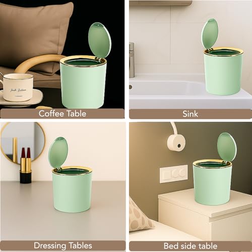 Image of Soko Cute Portable Mini Trash Can, Small One-Key Press Plastic Fancy Press-Top Desktop Dustbin Waste /Garbage Disposal For Home, Office, Bathroom, Bedroom, Kitchen, Work, Study Table - (Mint Green)