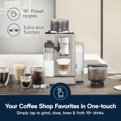 Image of De'Longhi Rivelia Automatic Espresso Machine, Grinder, Milk Frother, Beige