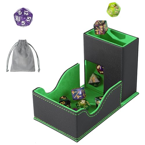 Stepane Dice Roller Tower Premium DND Magnetic Dice Tray Foldable PU Leather Dice Tower RPG Gifts for Dungeons and Dragons MTG Dm & Player Black/Green