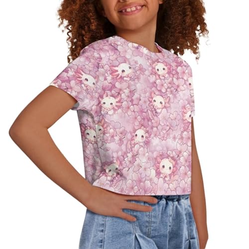 Image of Girls Crop Tees Crew Neck Casual Short Sleeve T Shirts Kids Loose Soft Comfortable Tees Blouses Shirt for Little Girl