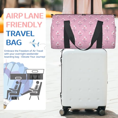 Flamingo Theme Pattern Sports Duffle Bag for Women Men Waterproof Overnight Weekender Bag with Adjustable Strap Travel Tote Bags for Beach Yoga Work Dance Swim3