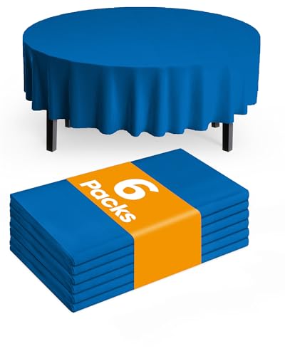 Image of Pureegg Plastic Table Cloth Disposable 6 Pack, 84 Inch Round, Blue | Graduation, Patriotic Party, Veterans Day, Waterproof, Blue, Round Tablecloth