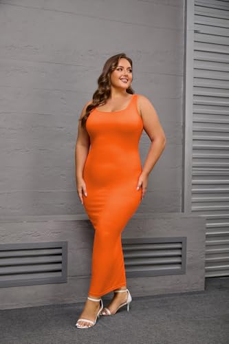 Image of YeGine Women Plus Size Sleeveless Bodycon Maxi Dresses Sexy Slim Tank Dresses