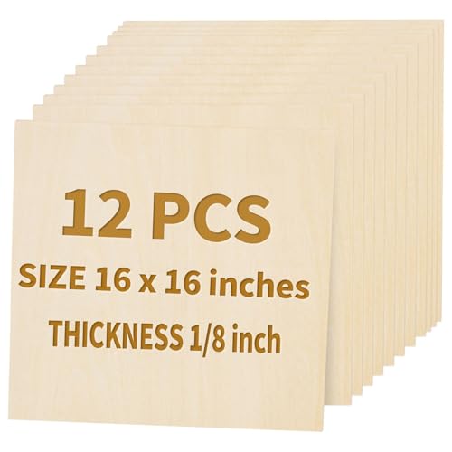 12 Pack Basswood Sheets for Crafts - 16 x 16 x 1/8 Inch - 3mm Thick Large Plywood Sheets Unfinished...