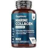Colágeno Marino con Ácido Hialurónico, Vitamina C, Zinc y Coenzima Q10-120 Cápsulas de Colágeno Tipo I y III del Titagen®, Sin Estearato de Magnesio, OGM ni Gluten