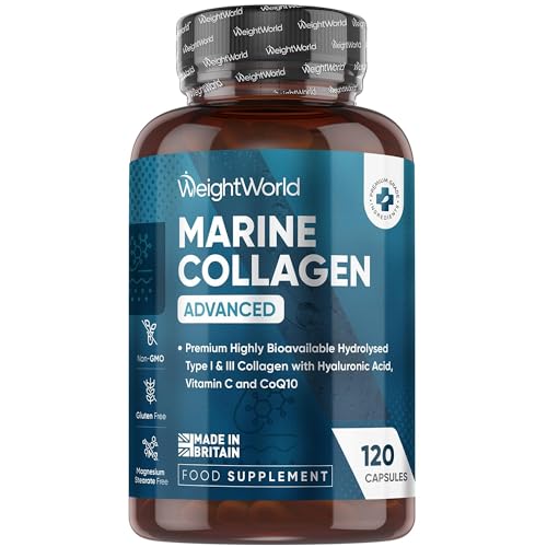 Colágeno Marino con Ácido Hialurónico, Vitamina C, Zinc y Coenzima Q10-120 Cápsulas de Colágeno Tipo I y III del Titagen®, Sin Estearato de Magnesio, OGM ni Gluten