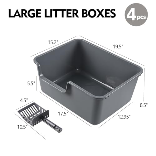 Arenero para gatos 4 unidades, plástico gris 19.5x15.2x8.5 pulg miniatura 2