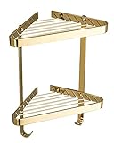 Canastas de latón para ducha, estantes esquineros de 2 niveles con gancho, juego de accesorios de baño libres de óxido, organizador de baño, soporte para champú, estante de almacenamiento montado en