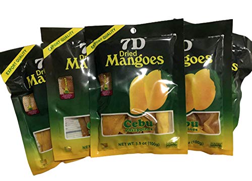 7D Dried Mangoes Philippine Brand Naturally Delicious - Premium Quality Cebu Philippines Mango - Dried Mangoes Snack - Pack of 5 x 3.5oz/100g (17.5oz / 500G)