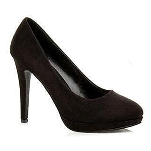 New Mens Womens Drag Queen Cross Dresser High Heel Round Toe Court Shoes Big Sizes UK 9,10,11,12 (UK 9, Black Suede) Cover