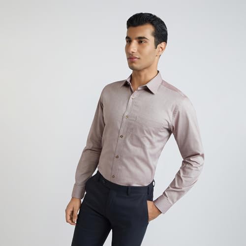 Image of Raymond Men's Slim Fit Solid Pattern Pure Cotton Semi Cut Away Collar Full Sleeve Formal Shirt