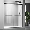 Glass Shower Door,Matte Black 56-60 inch W x 72 inch H Semi-Frameless Sliding Door,Bypass Bathroom Door with 1/4'' Clear Tempered Glass Panel,Stainless Steel Hardware Double Handles Framed