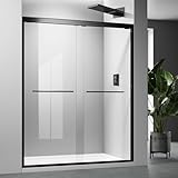 Glass Shower Door,Matte Black 56-60 inch W x 72 inch H Semi-Frameless Sliding Door,Bypass Bathroom Door with 1/4'' Clear Tempered Glass Panel,Stainless Steel Hardware Double Handles Framed