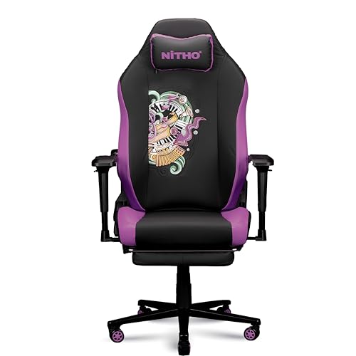 Image of NiTHO FORGE Gaming Office Chair | Ergonomic Reclining Computer Chair with Magnetic Headrest, Foldable Footrest, Adjustable Lumbar Support, 4D Armrests, Swivel Chair for Work or Study, Black & Violet