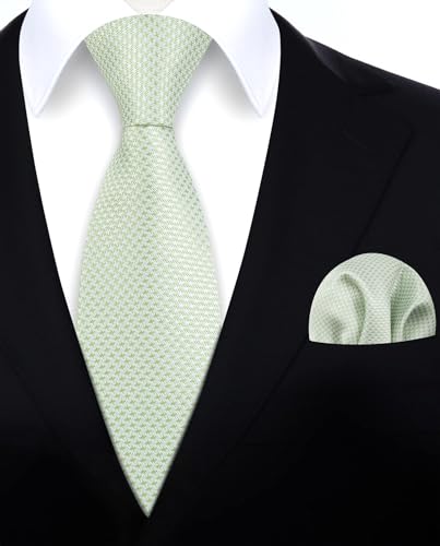 Image of HISDERN Ties for Men Stripe Plaid Tie Classic Necktie Pocket Square Cufflinks Set for Formal Wedding Business Party