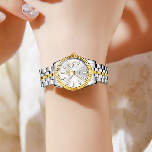 Image of OLEVS Womens Watches Diamond Luxury Dress Gold Wrist Watch Stainless Steel Waterproof Luminous Date