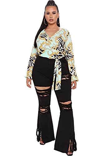 BessCops Plus Size Bell Bottom Jeans for Women Elastic High Waisted Classic Flared Denim Pants4