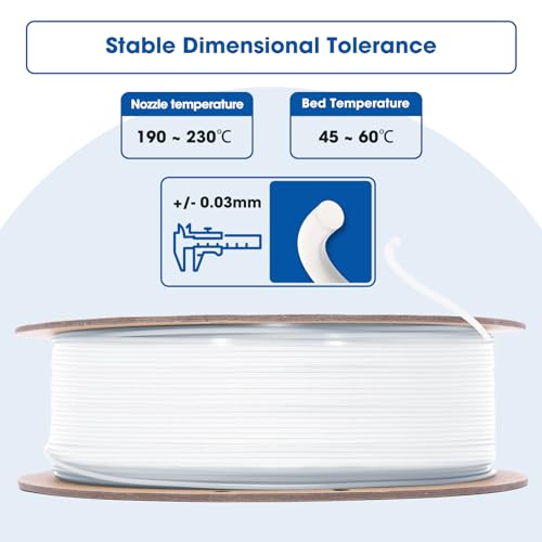 Image of 3DHoJor PLA Filament 1.75mm,3D Printing Filament,1kg*2 Cardboard Spool, Fit Most FDM 3D Printer,Dimensional Accuracy + /- 0.03 mm,Vacuum Packaging-2Pack Cold White