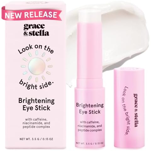 grace & stella Under Eye Brightener Stick (0.13 Oz), 3% Caffeine Eye Stick for Dark Circles & Fine Lines, Firming Eye Balm Stick with Peptides & Niacinamide, Vegan & Cruelty-Free Under Eye Balm Cover