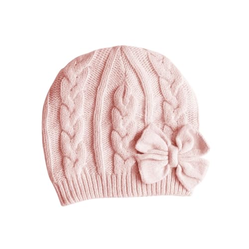 Baby Bow Knitted Beanie Hat for Girls Gentle Wool Knit Cap Warm Infant Winter Hat Cute Bowknot Design for Newborns and Toddlers Pink