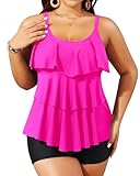 Yonique Women's Plus Size Tankini Swimsuits with Shorts Two Piece Bathing Suits Ruffle Swimsuits Tummy Control Swimwear Hot Pink 22W